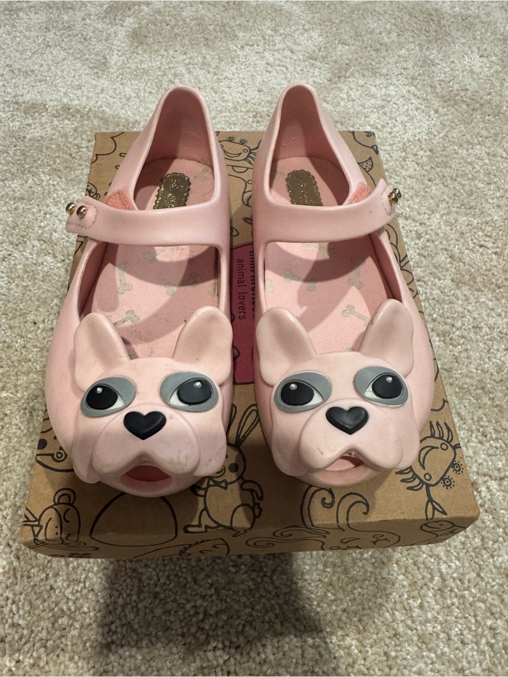 Mini Melissa Pink French Bulldog Dog Mary Jane Shoes Girls Size 7